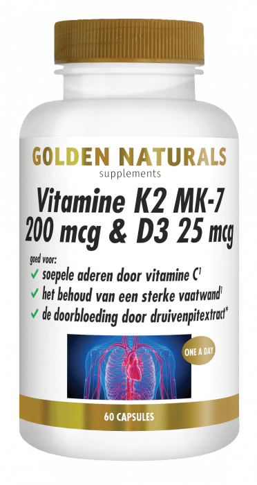 Golden Naturals Vitamine K2 MK-7 200 mcg & D3 25 mcg 60 capsules